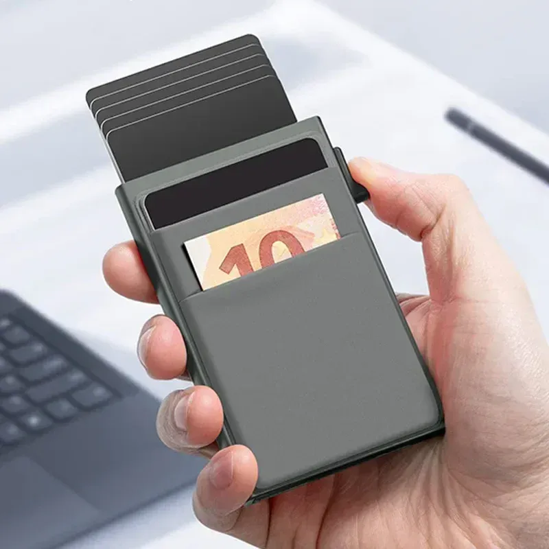 Slim RFID Blocking Metal Card Holder Wallet for Men & Women, Pop-Up Minimalist Credit Card Case, Thin Smart ID Bank Cardholder showcase 1