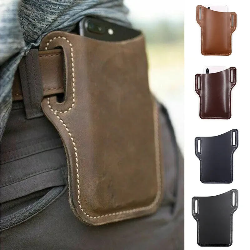 Men's PU Leather Belt Holster Pouch - Running Travel Camping Waist Bag with Card Slot, Fits Most Smartphones thumbnail 1