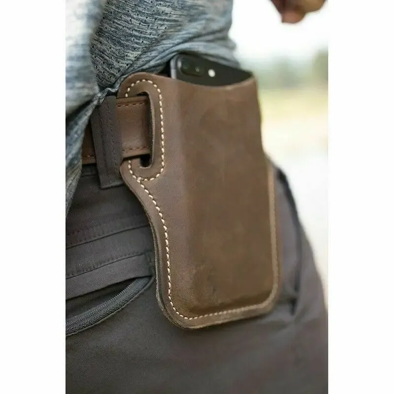 Men's PU Leather Belt Holster Pouch - Running Travel Camping Waist Bag with Card Slot, Fits Most Smartphones showcase 1