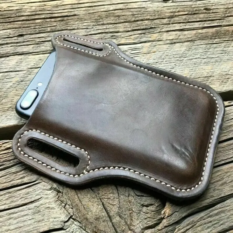 Men's PU Leather Belt Holster Pouch - Running Travel Camping Waist Bag with Card Slot, Fits Most Smartphones thumbnail 2