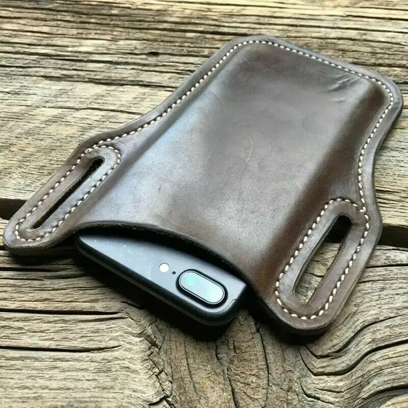 Men's PU Leather Belt Holster Pouch - Running Travel Camping Waist Bag with Card Slot, Fits Most Smartphones showcase 3