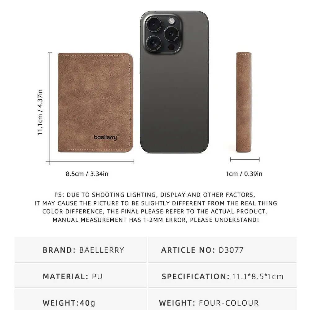 Baellerry Men's PU Leather Minimalist Front Pocket Wallet with Money Clip - Slim Travel Essentials Card Holder thumbnail 5