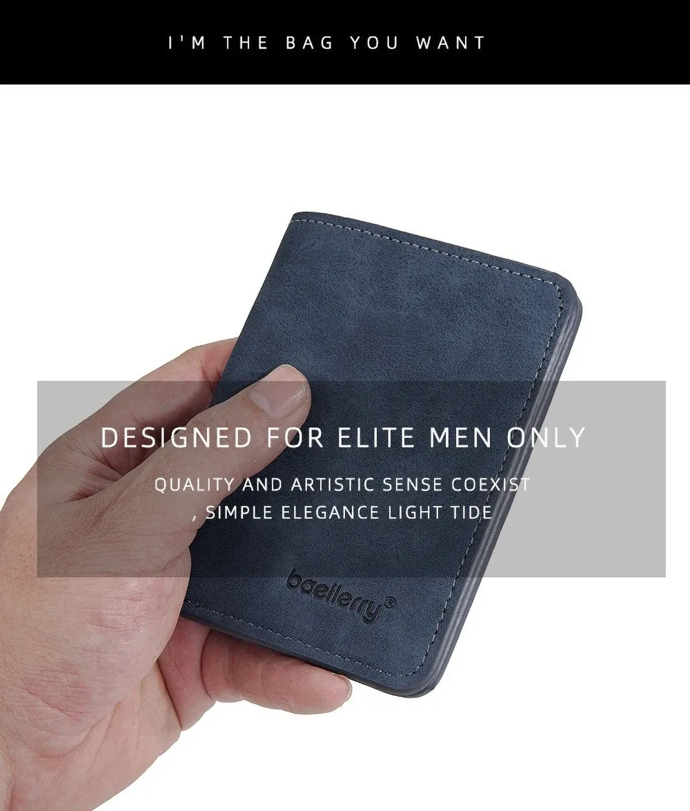 Baellerry Men's PU Leather Minimalist Front Pocket Wallet with Money Clip - Slim Travel Essentials Card Holder showcase 3