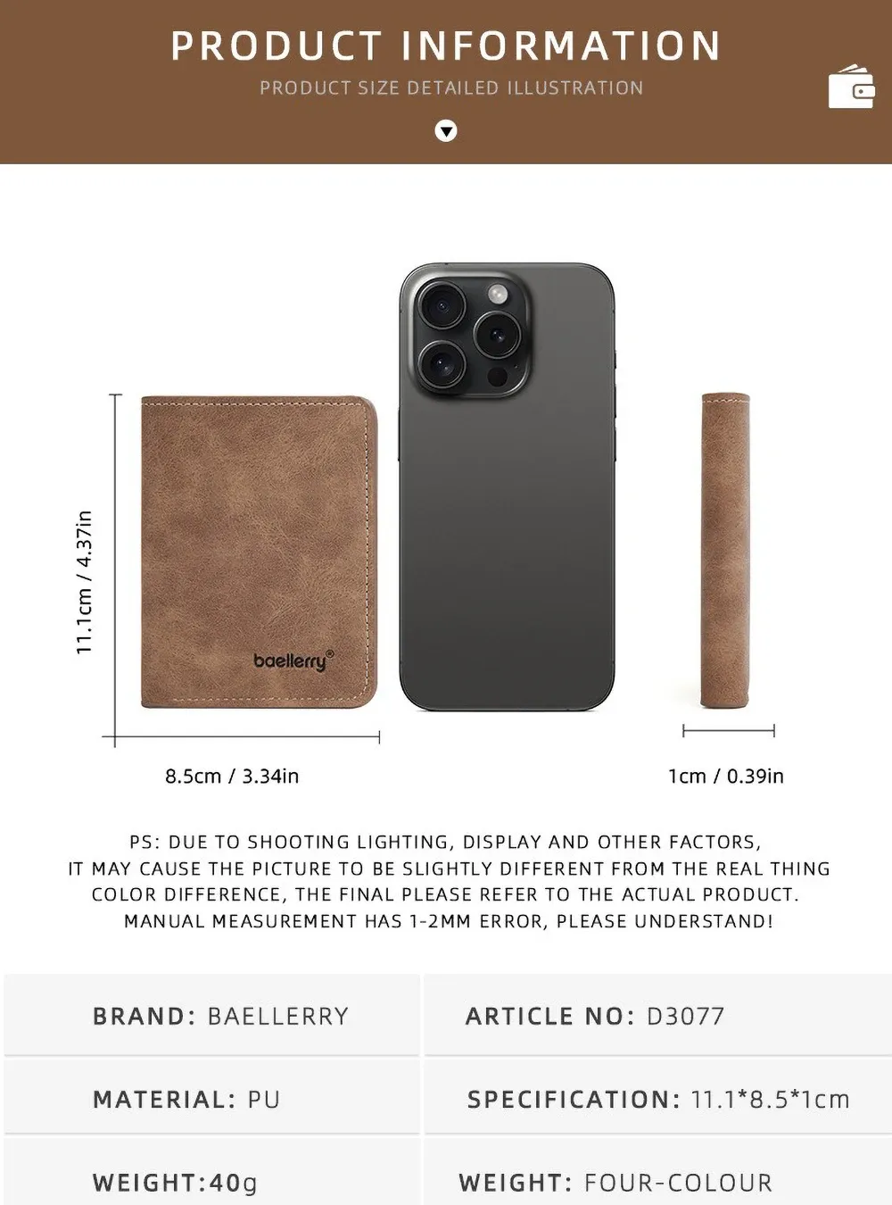 Baellerry Men's PU Leather Minimalist Front Pocket Wallet with Money Clip - Slim Travel Essentials Card Holder showcase 5
