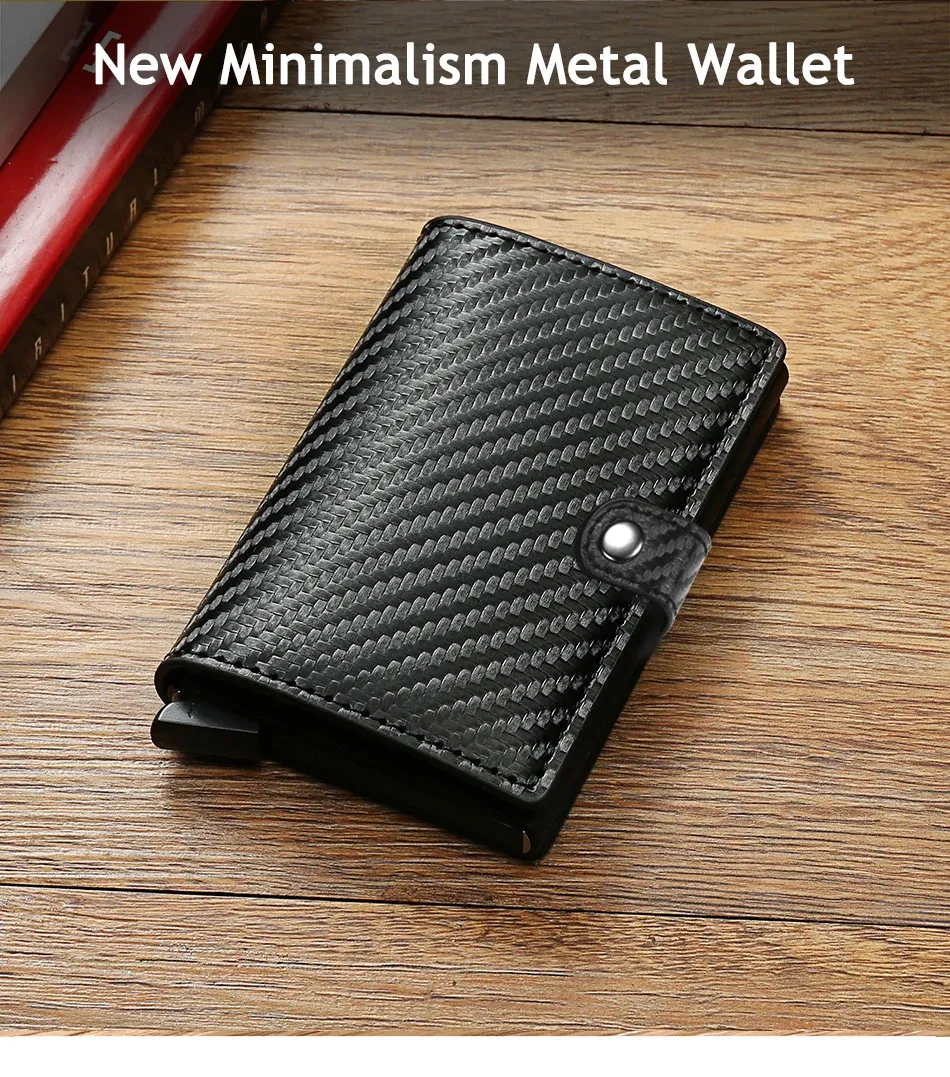 Slim Carbon Fiber RFID Blocking Pop-Up Credit Card Holder Wallet for Men - Minimalist Metal Slim Wallet with Automatic Card Eject, Holds 7 Cards & Cash - Perfect Gift for Him showcase 1