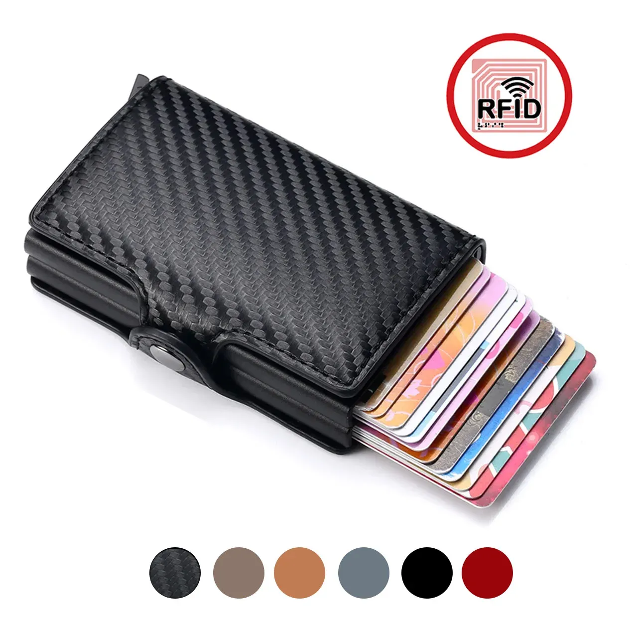 RFID Blocking Men's Slim Carbon Fiber Wallet with 14 Card Holders, Mini Money Bag, Small Bifold Purse for Business and Travel