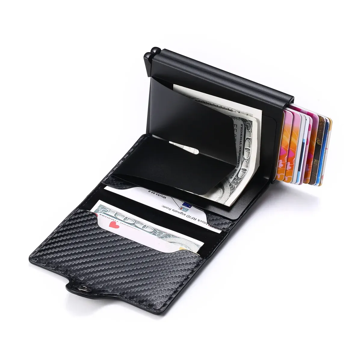 RFID Blocking Men's Slim Carbon Fiber Wallet with 14 Card Holders, Mini Money Bag, Small Bifold Purse for Business and Travel showcase 18