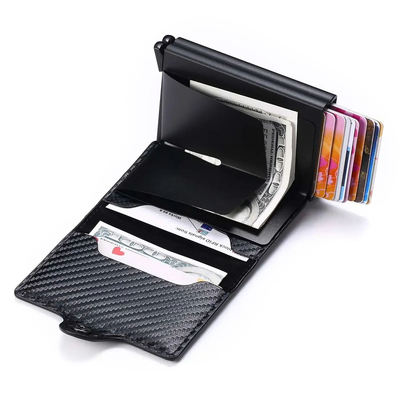 RFID Blocking Men's Slim Carbon Fiber Wallet with 14 Card Holders, Mini Money Bag, Small Bifold Purse for Business and Travel thumbnail 2