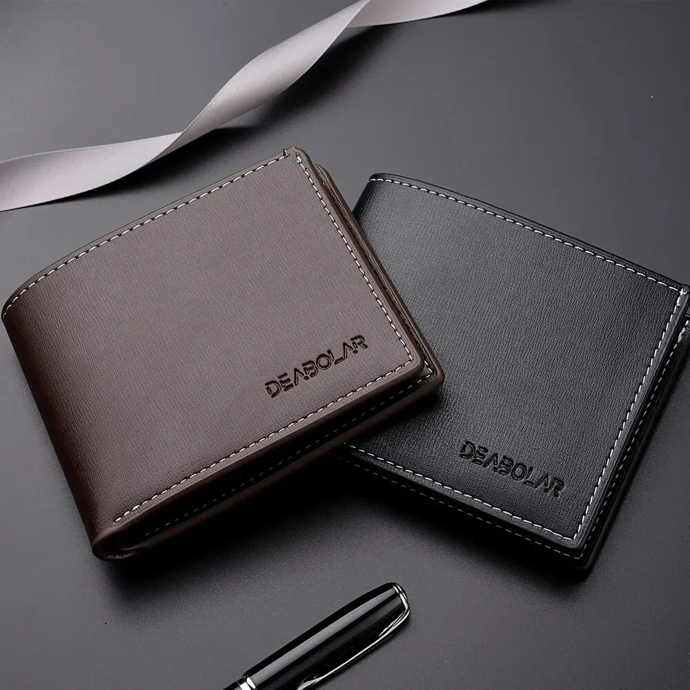 Men's Slim PU Leather Short Wallet - Thin Folding Credit Card Holder, Classic England Style for Young Men thumbnail 1