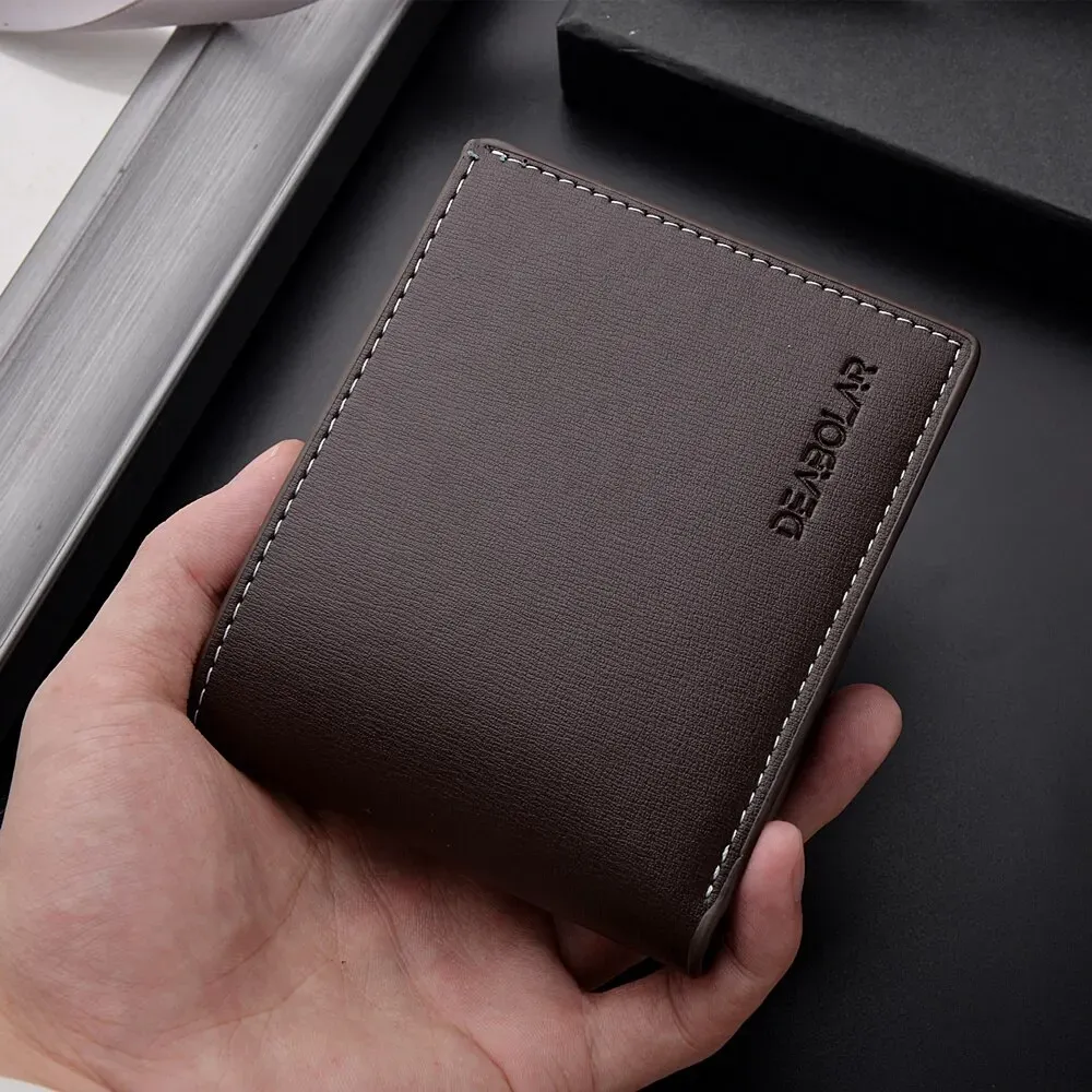 Men's Slim PU Leather Short Wallet - Thin Folding Credit Card Holder, Classic England Style for Young Men thumbnail 6
