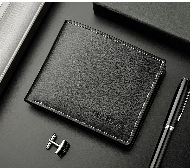 Men's Slim PU Leather Short Wallet - Thin Folding Credit Card Holder, Classic England Style for Young Men showcase 1