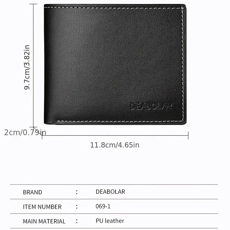 Men's Slim PU Leather Short Wallet - Thin Folding Credit Card Holder, Classic England Style for Young Men thumbnail 3