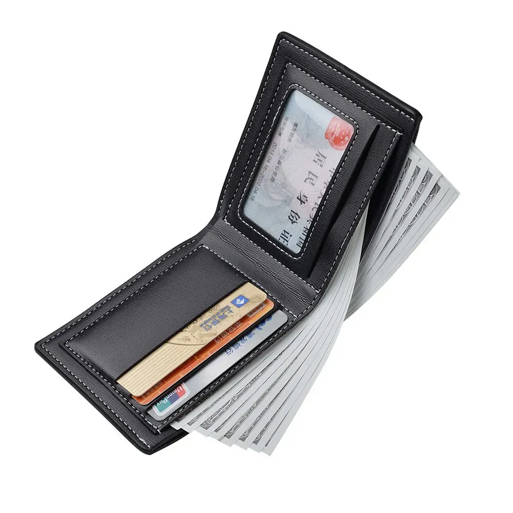 Men's Slim PU Leather Short Wallet - Thin Folding Credit Card Holder, Classic England Style for Young Men thumbnail 4