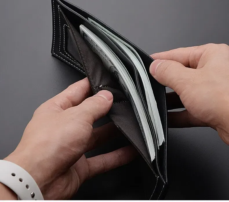 Men's Slim PU Leather Short Wallet - Thin Folding Credit Card Holder, Classic England Style for Young Men showcase 3