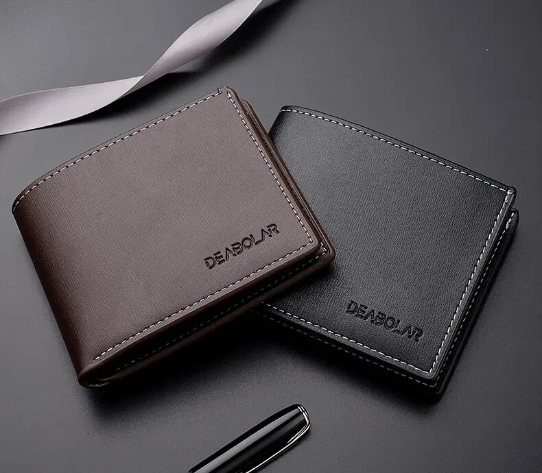 Men's Slim PU Leather Short Wallet - Thin Folding Credit Card Holder, Classic England Style for Young Men showcase 2