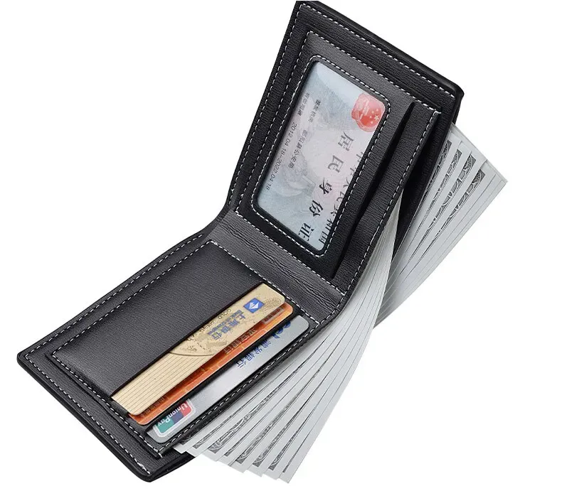 Men's Slim PU Leather Short Wallet - Thin Folding Credit Card Holder, Classic England Style for Young Men showcase 4