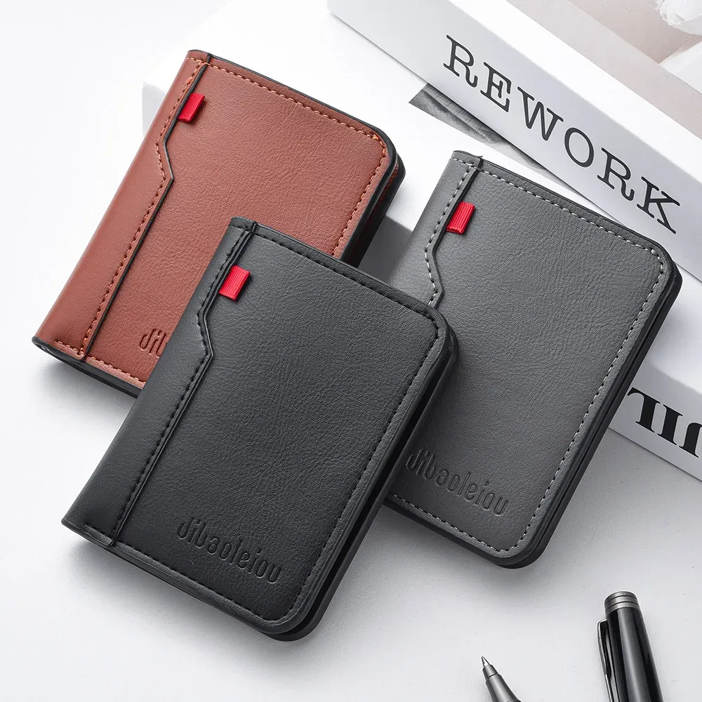 Ultra-Thin PU Leather Men's Wallet Card Holder - Short Vertical Design, High Quality, Multiple Colors thumbnail 1