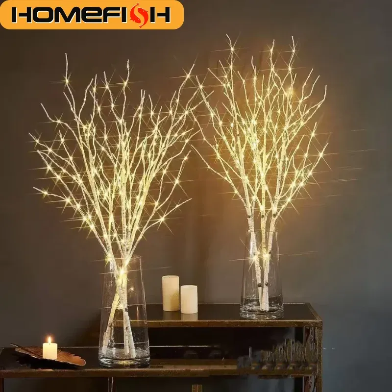 HOMEFISH White Birch Branch LED Lights - Battery Operated Warm White Twig Lights for Christmas, Parties, Weddings, Outdoor Decor - Safe & Durable Plastic thumbnail 1