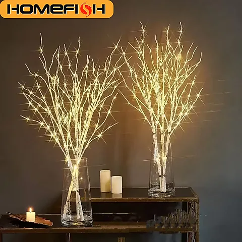 HOMEFISH White Birch Branch LED Lights - Battery Operated Warm White Twig Lights for Christmas, Parties, Weddings, Outdoor Decor - Safe & Durable Plastic