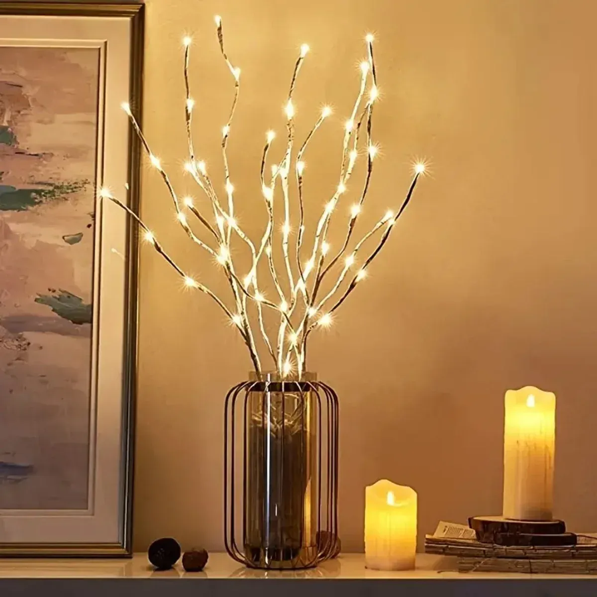 HOMEFISH White Birch Branch LED Lights - Battery Operated Warm White Twig Lights for Christmas, Parties, Weddings, Outdoor Decor - Safe & Durable Plastic thumbnail 4