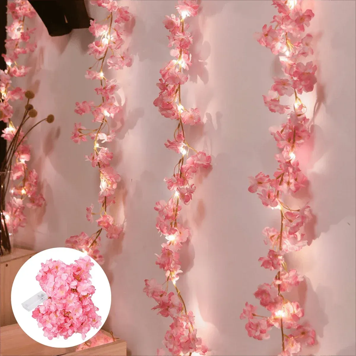 2M 20 LED Cherry Blossom String Lights Garland - Artificial Flower Vines Fairy Lights for Bedroom, Wedding, Party, Holiday Decoration showcase 1