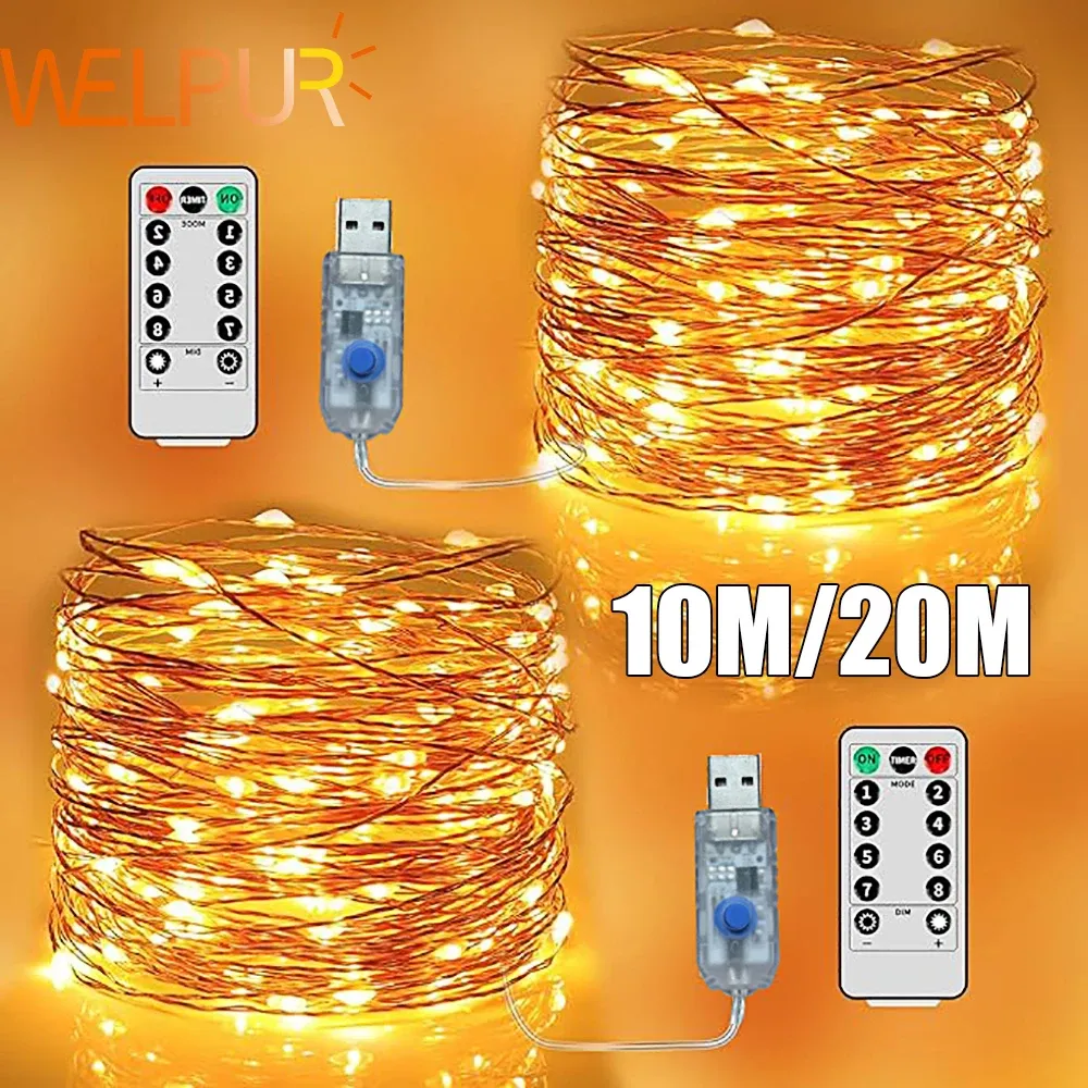 Waterproof LED Copper Wire String Lights - 5M/10M/20M USB Powered Fairy Garland for Christmas, Weddings, Parties, Home Decor thumbnail 1