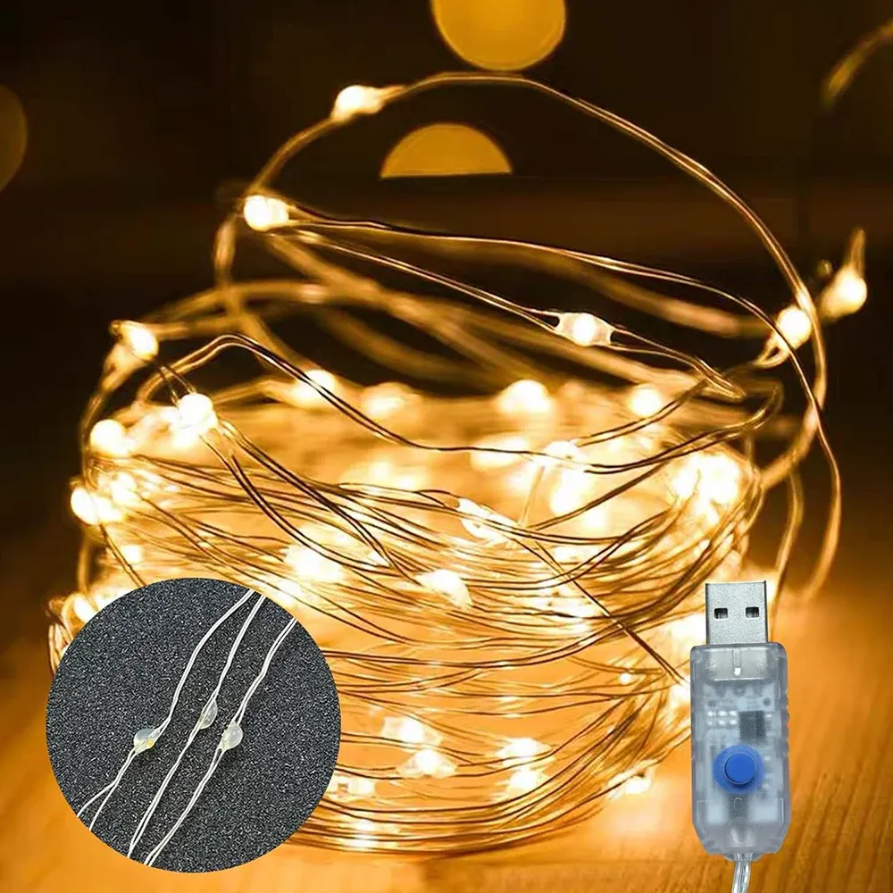 Waterproof LED Copper Wire String Lights - 5M/10M/20M USB Powered Fairy Garland for Christmas, Weddings, Parties, Home Decor thumbnail 2