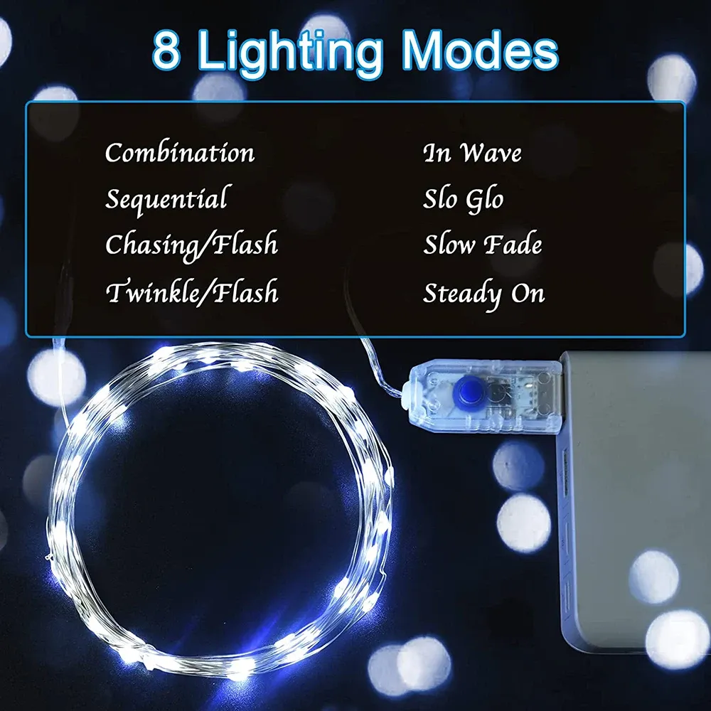 Waterproof LED Copper Wire String Lights - 5M/10M/20M USB Powered Fairy Garland for Christmas, Weddings, Parties, Home Decor showcase 8