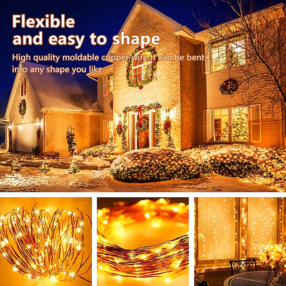 Waterproof LED Copper Wire String Lights - 5M/10M/20M USB Powered Fairy Garland for Christmas, Weddings, Parties, Home Decor showcase 3
