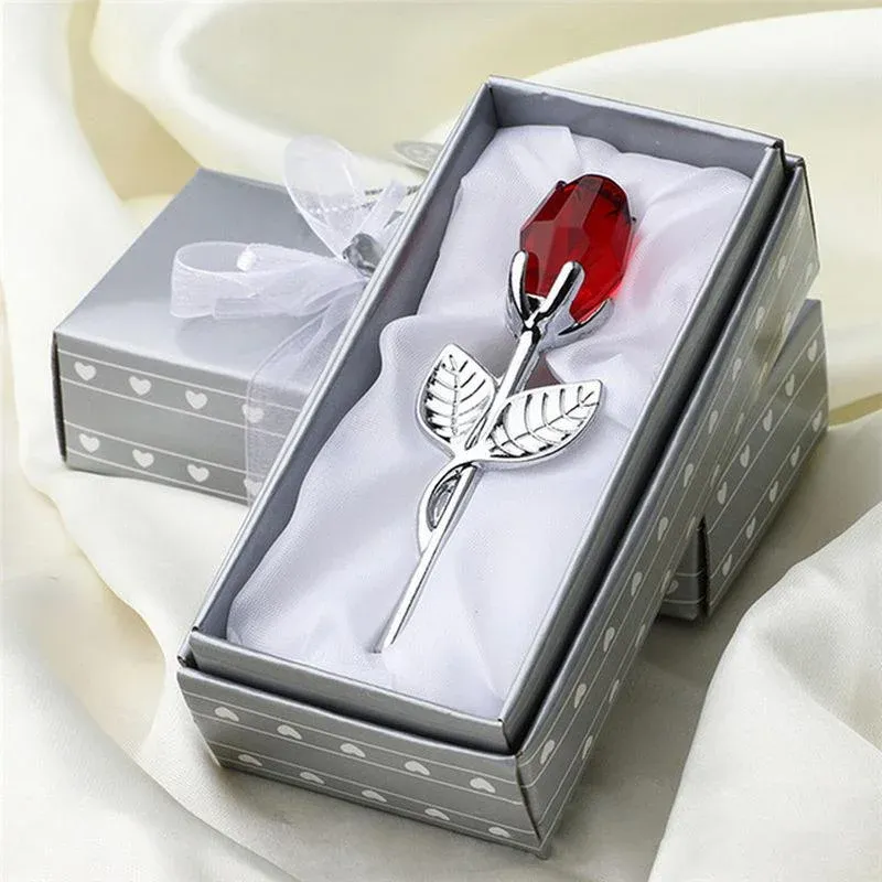 Crystal Glass Rose Flower Figurine - Elegant Artificial Crystal Craft for Valentine's Day, Christmas Gifts, Wedding Decor, Home & Office Souvenir thumbnail 1