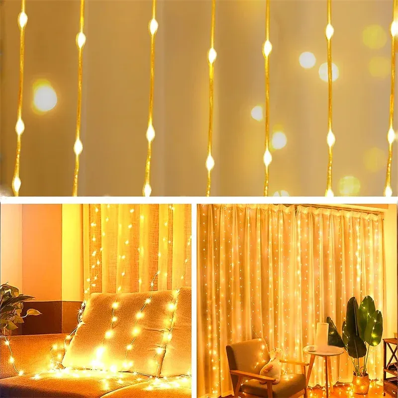 3M LED String Lights USB Fairy Lights Curtain Decoration for New Year, Wedding, Party, Christmas Home - Warm White, 300 LEDs showcase 5