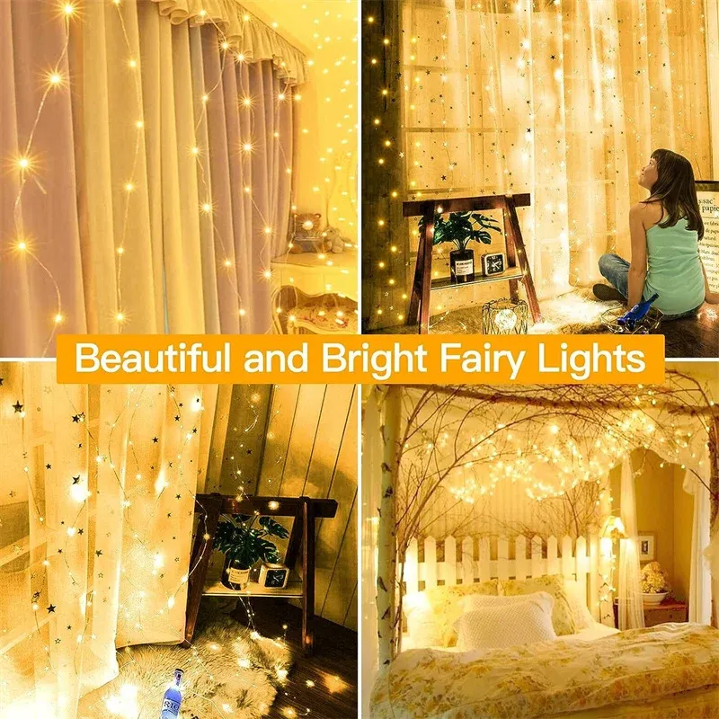 3M LED String Lights USB Fairy Lights Curtain Decoration for New Year, Wedding, Party, Christmas Home - Warm White, 300 LEDs showcase 7