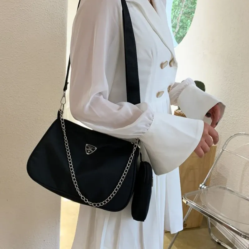 2-Piece Nylon Shoulder Bag Set: Chic Solid Color Handbags with Elegant Chain Strap for Women, Lightweight & Durable for Daily Use, Travel, and Fashion thumbnail 5