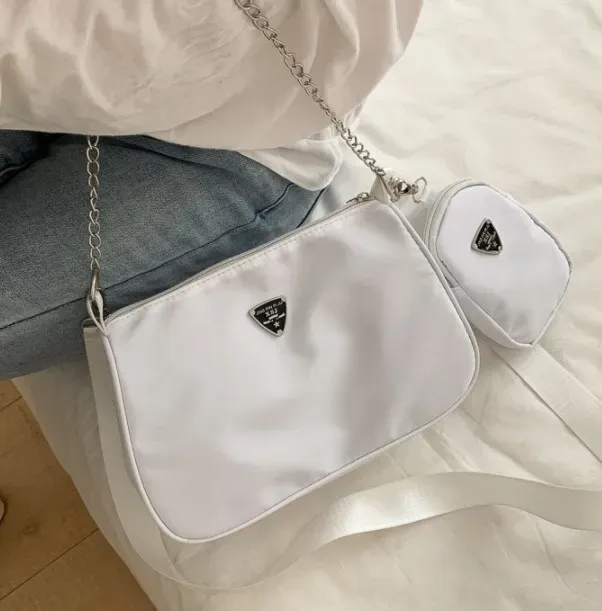2-Piece Nylon Shoulder Bag Set: Chic Solid Color Handbags with Elegant Chain Strap for Women, Lightweight & Durable for Daily Use, Travel, and Fashion showcase 4