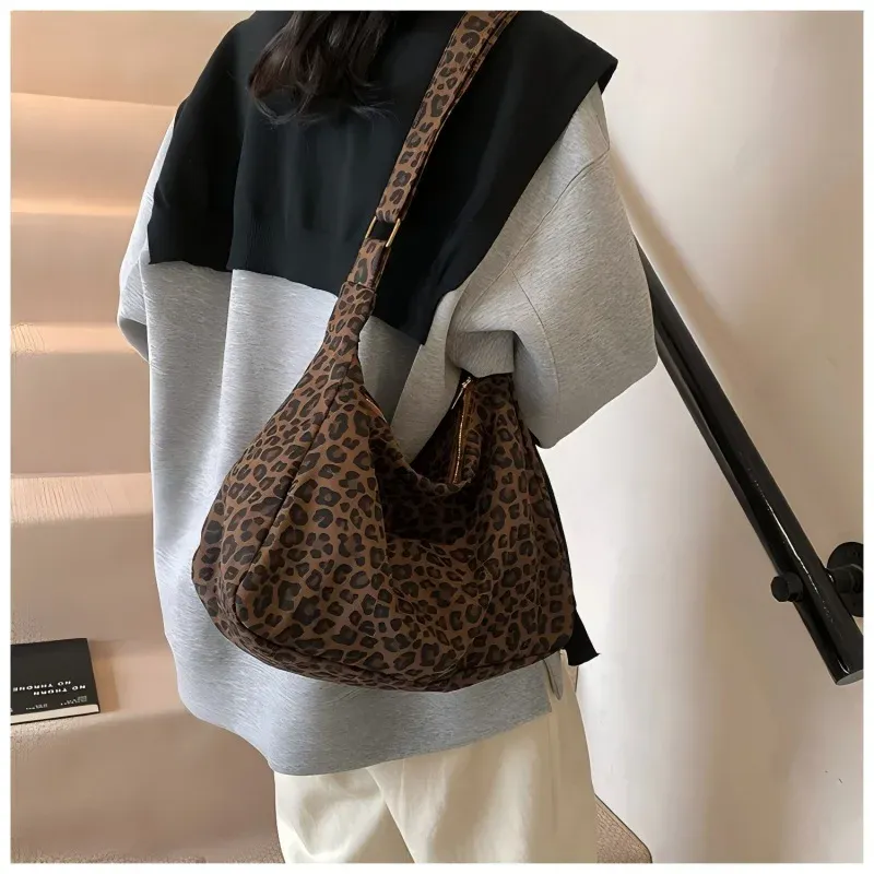 Trendy Leopard Print Women's Shoulder Bag - Large Capacity Retro Soft Textile Crossbody Bag for Commute & Outings thumbnail 6