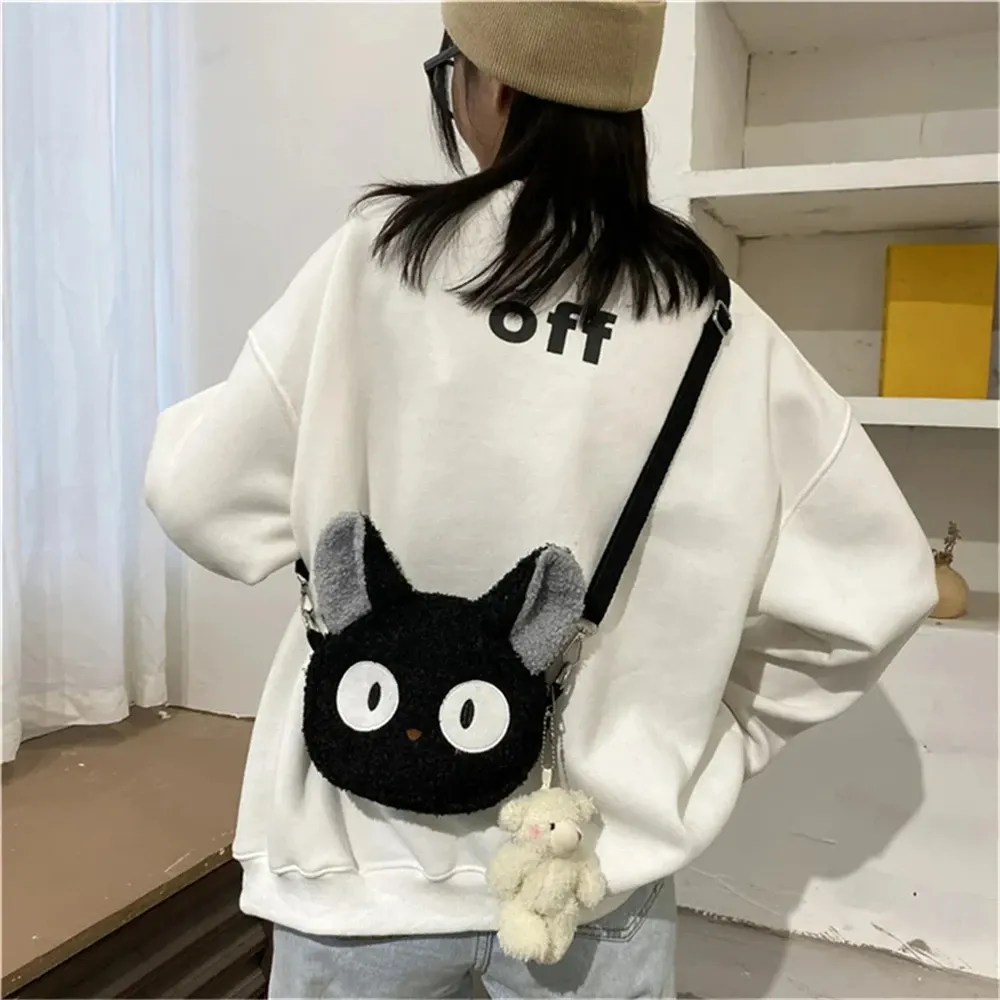 Cute Cartoon Plush Cat Shoulder Bag for Women & Girls, Japanese Style Crossbody Purse with Zipper, Small Phone & Wallet Holder, Soft Faux Lamb Velvet thumbnail 1