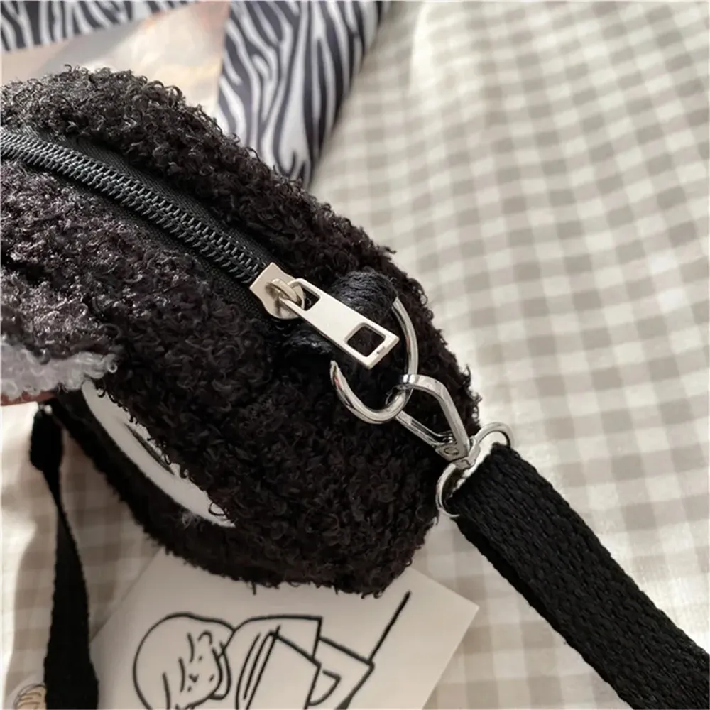 Cute Cartoon Plush Cat Shoulder Bag for Women & Girls, Japanese Style Crossbody Purse with Zipper, Small Phone & Wallet Holder, Soft Faux Lamb Velvet showcase 11