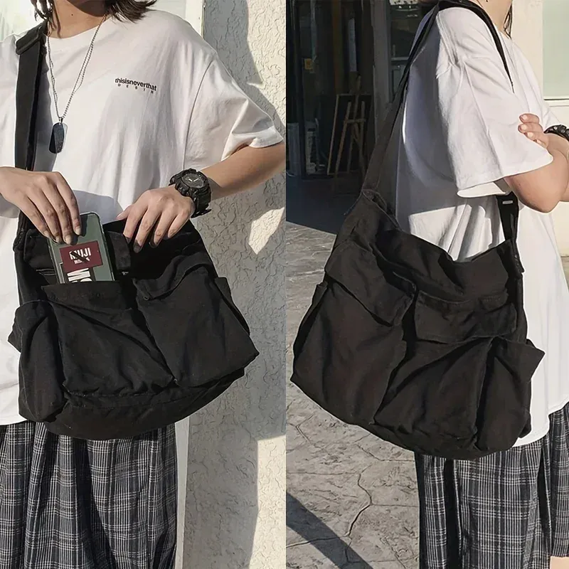 Women's Large Capacity Canvas Messenger Bag - Casual Shoulder Bag for School, Work, and Travel thumbnail 5
