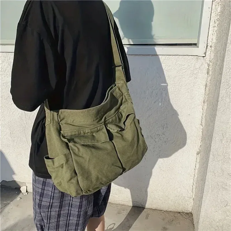 Women's Large Capacity Canvas Messenger Bag - Casual Shoulder Bag for School, Work, and Travel thumbnail 6