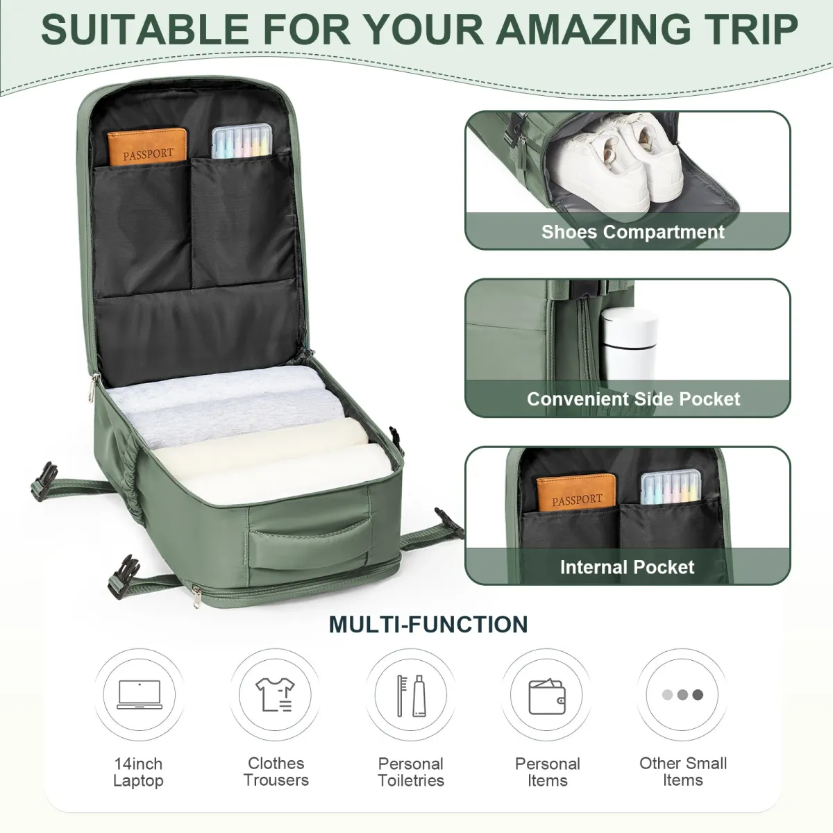 Ryanair 40x30x20cm Cabin Bag Travel Backpack for Men and Women, Lightweight Hand Luggage Leisure Laptop Backpack, Perfect for Weekend Getaways and Business Trips showcase 4