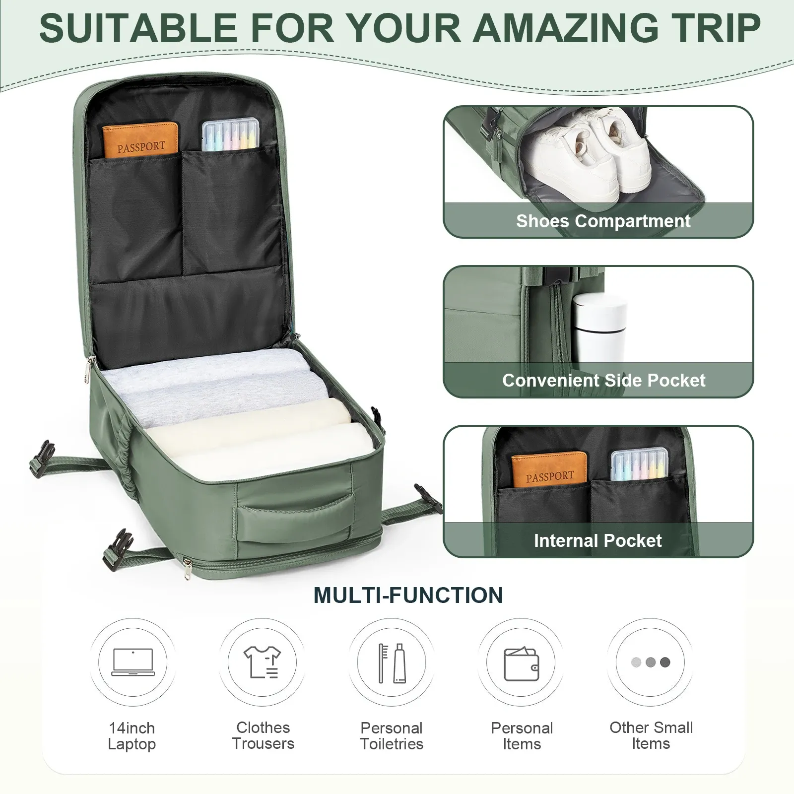 Ryanair 40x30x20cm Cabin Bag Travel Backpack for Men and Women, Lightweight Hand Luggage Leisure Laptop Backpack, Perfect for Weekend Getaways and Business Trips thumbnail 3
