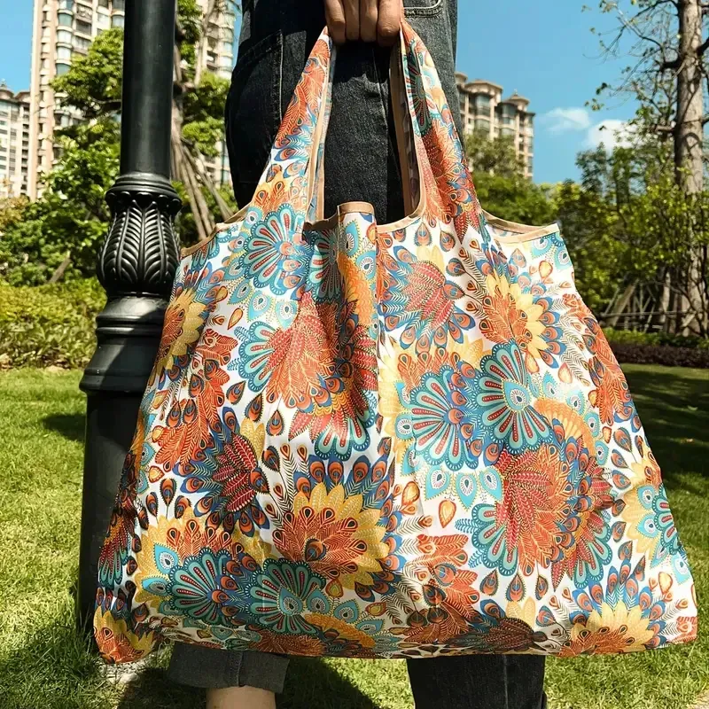 Large Capacity Foldable Shopping Bag, Waterproof Shoulder Tote for Supermarket Groceries, Environmentally Friendly & Portable Storage showcase 6