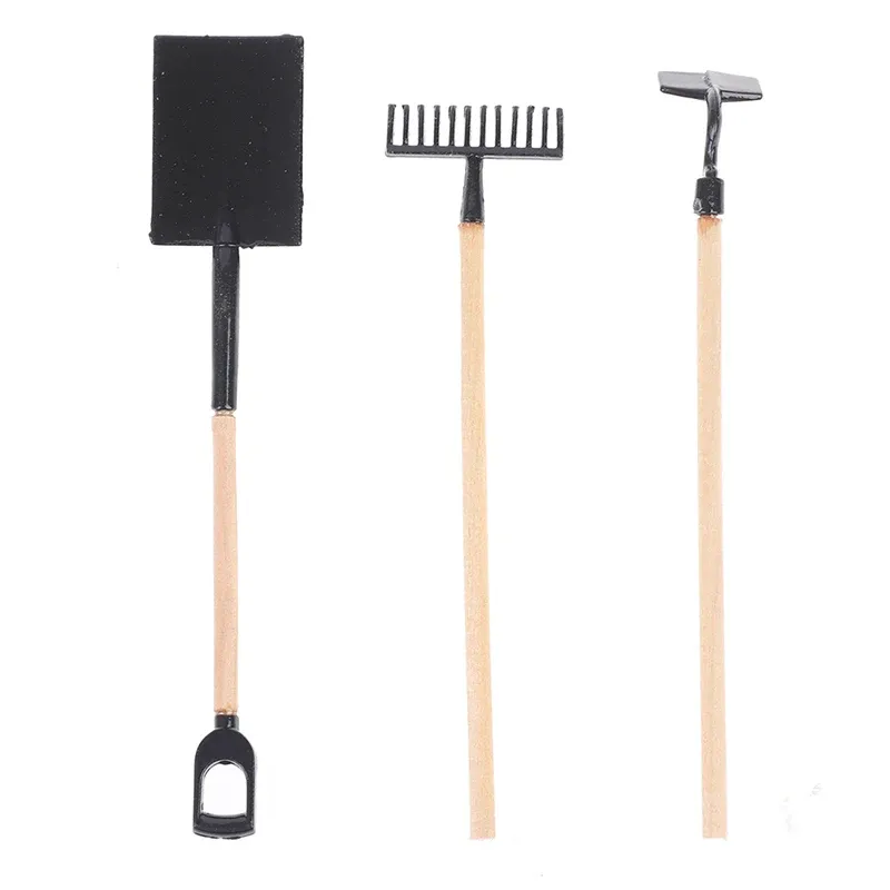 1:12 Scale Dollhouse Miniature Farming Tools Set - 3Pcs Metal & Wood Shovel, Hoe, Pitchfork for Fairy Garden Accessories & Furniture Toys showcase 6
