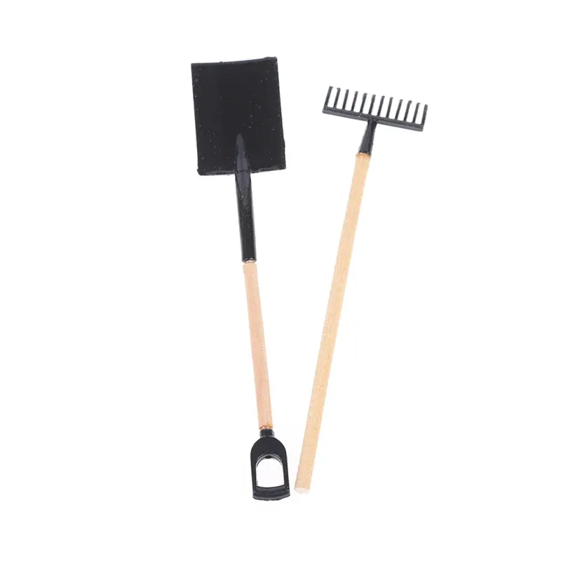 1:12 Scale Dollhouse Miniature Farming Tools Set - 3Pcs Metal & Wood Shovel, Hoe, Pitchfork for Fairy Garden Accessories & Furniture Toys showcase 1
