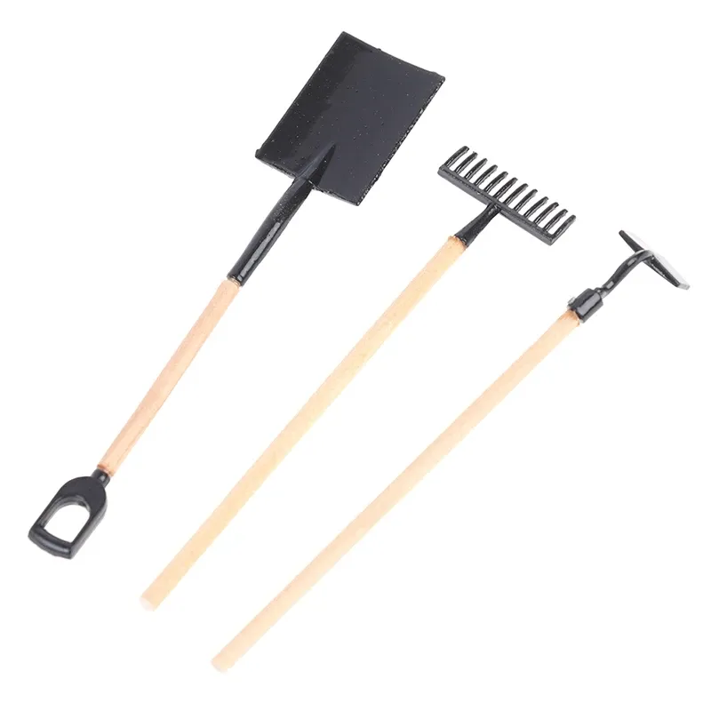 1:12 Scale Dollhouse Miniature Farming Tools Set - 3Pcs Metal & Wood Shovel, Hoe, Pitchfork for Fairy Garden Accessories & Furniture Toys thumbnail 6