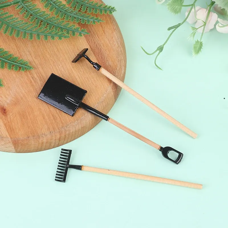 1:12 Scale Dollhouse Miniature Farming Tools Set - 3Pcs Metal & Wood Shovel, Hoe, Pitchfork for Fairy Garden Accessories & Furniture Toys thumbnail 4