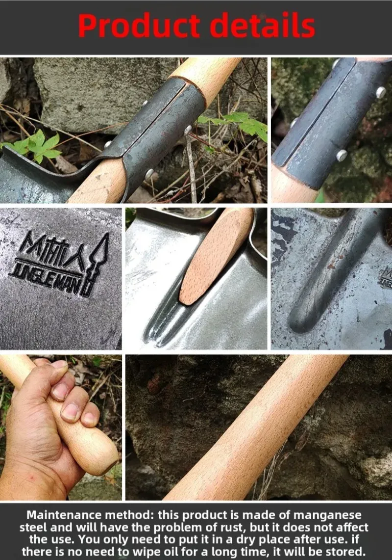 Manganese Steel Sapper Shovel with Red Beech Handle - Heavy Duty Outdoor Survival, Camping, Gardening, Farming Tool showcase 11