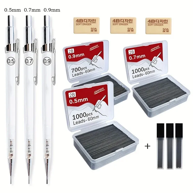 Transparent Mechanical Pencils 0.5mm 0.7mm 0.9mm, 2B Lead Refills for Art Drawing, Smooth Writing Automatic Pencils with Eraser, Ideal for Students and Artists showcase 6