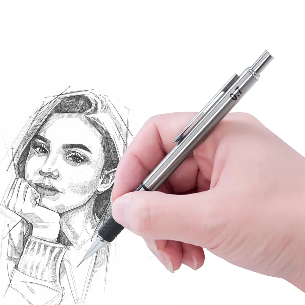 Professional Metal Mechanical Pencil Set with Grip - 0.5/0.7/0.9/2.0mm Automatic Drafting Pencils for Art, Drawing, Students, Office Use thumbnail 2