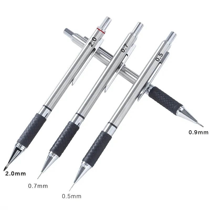 Professional Metal Mechanical Pencil Set with Grip - 0.5/0.7/0.9/2.0mm Automatic Drafting Pencils for Art, Drawing, Students, Office Use thumbnail 4